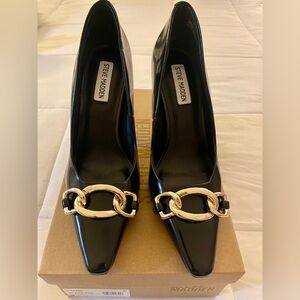 Steve Madden Black Heels with Gold Chain Detail